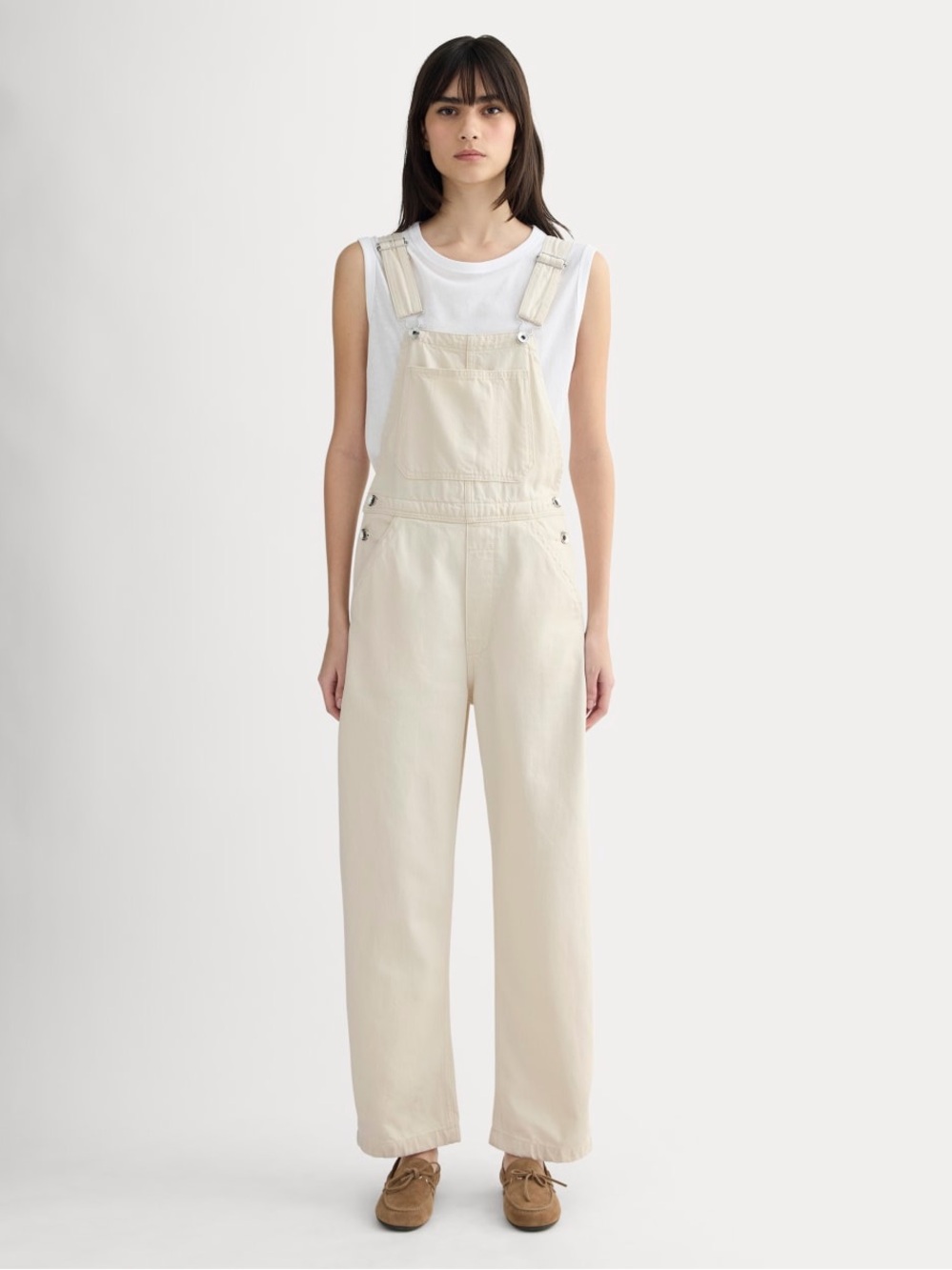 Everlane Cream Relaxed Denim Overalls 100% Cotton size 2